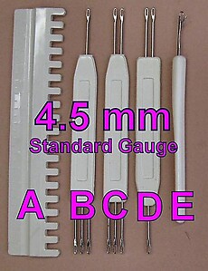 SET of five 4.5 mm standard gauge transfer tools, needle selector tool, latch tool